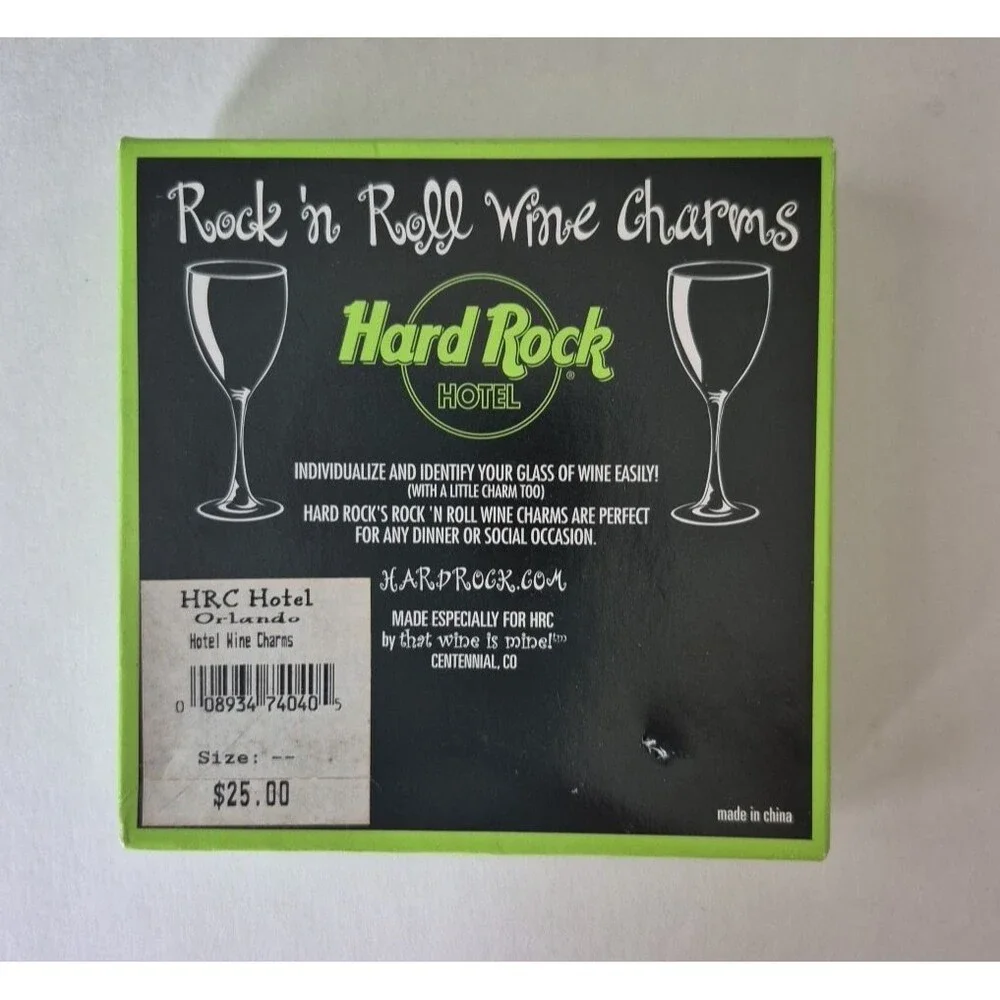 Hard Rock Hotel Set of 6 Rock N Roll Wine Bottle Charms Guitar Drums Piano Sax